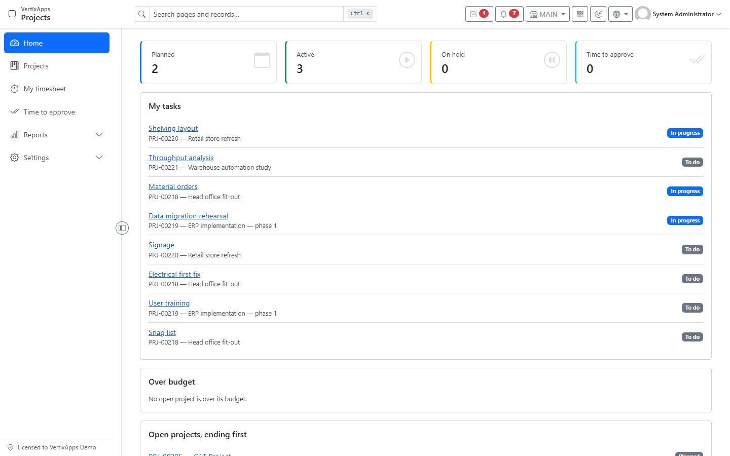 Screenshot of Projects