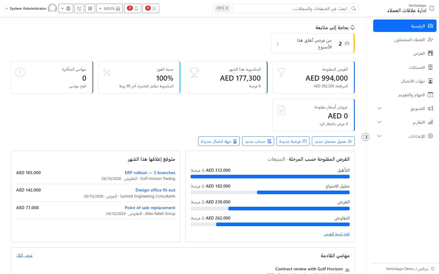 لقطة شاشة من إدارة علاقات العملاء