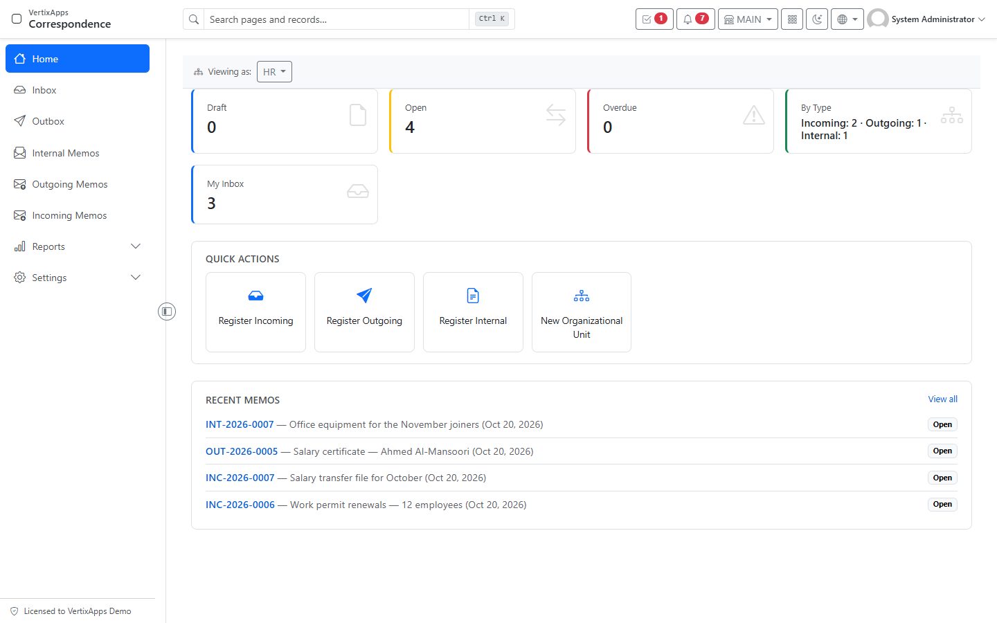 Screenshot of Correspondence