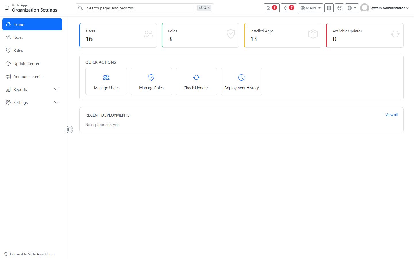 Screenshot of Organization Settings
