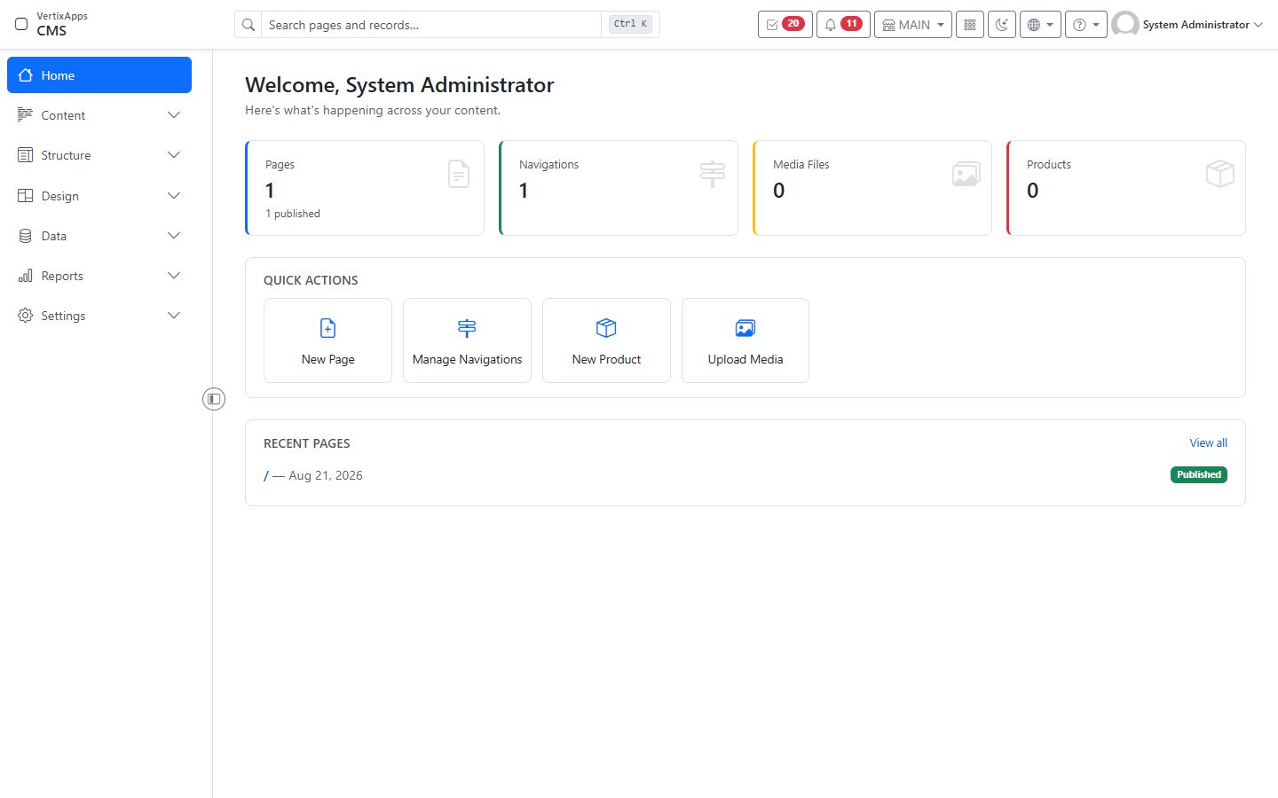 Screenshot of CMS & Website