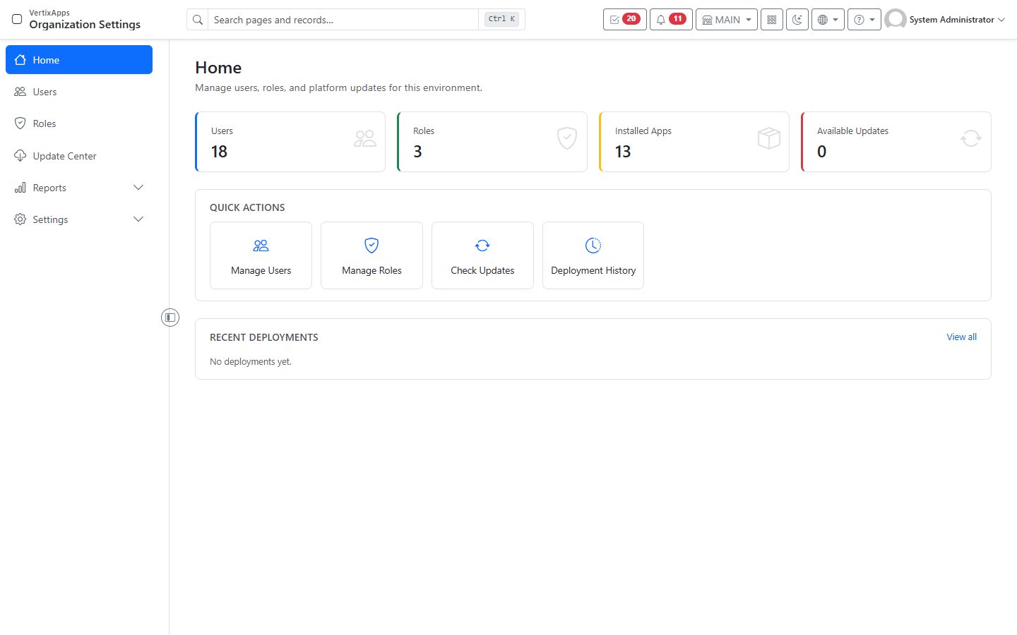 Screenshot of Organization Settings
